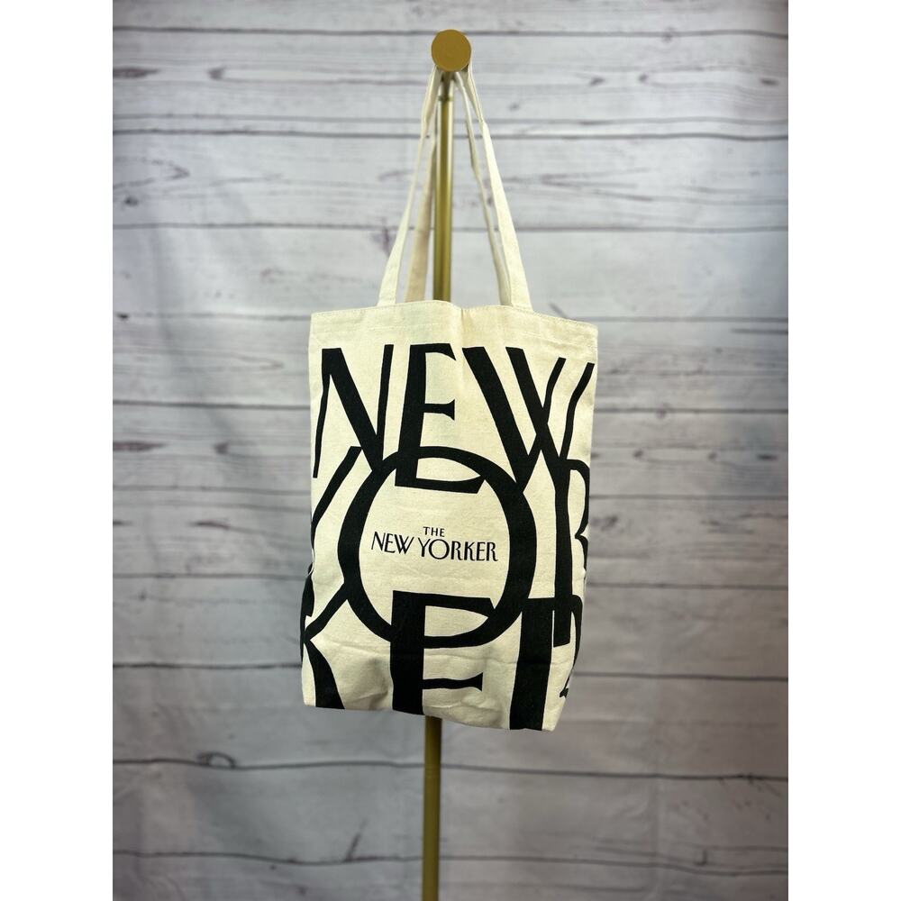 The New Yorker Magazine Beige Black Cotton Canvas Tote Bag 15” X 15”